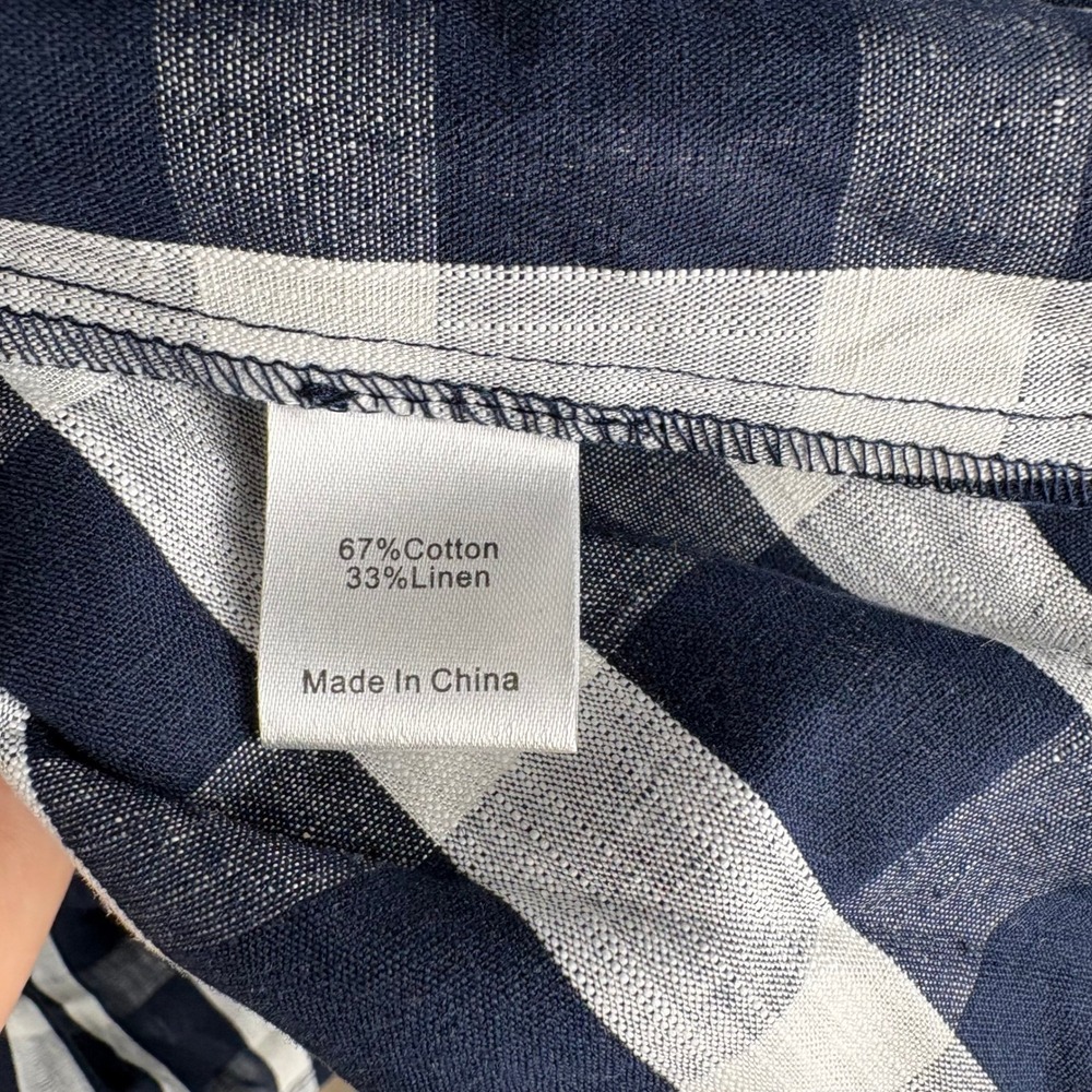 NWT Tuckernuck Navy Check Tate Dress Gingham Ruffle Cotton Linen Oversized XXS - Picture 6 of 14
